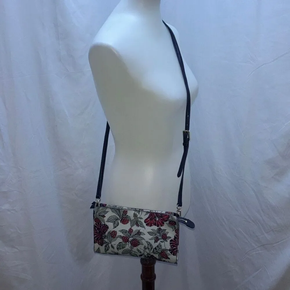 Tory Burch Kerrington navy green red Evergreen floral crossbody purse bag